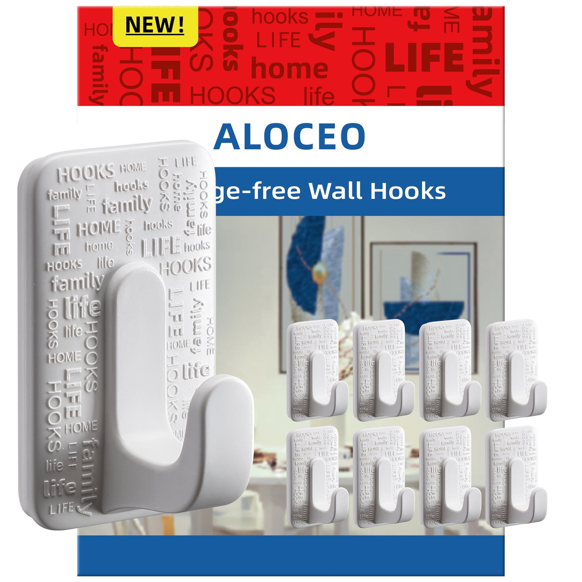 ALOCEO Sticky Hooks for Hanging Shower Wall Hooks Adhesive 9 Hooks