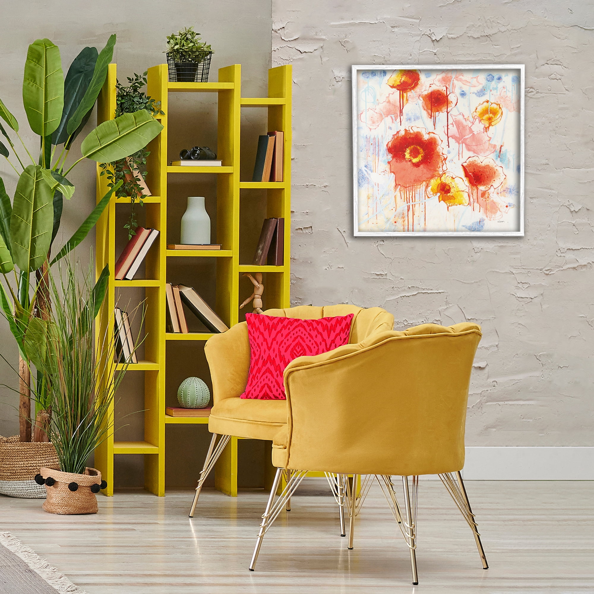 Stupell Industries Dripping Abstract Poppies Abstract Painting White Framed Art Print Wall Art, 24 x 24
