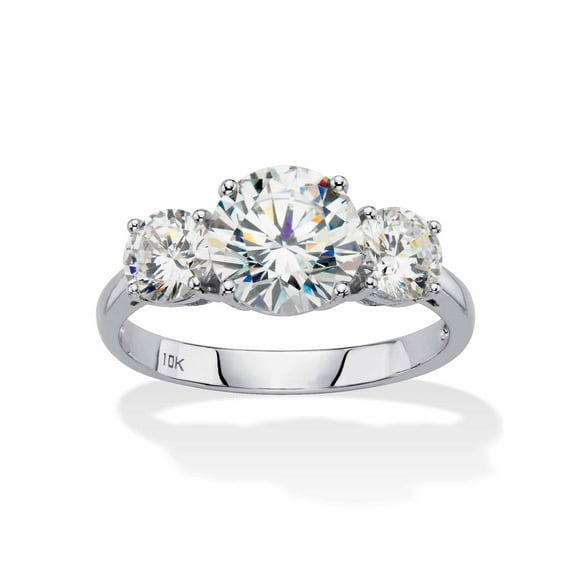 PalmBeach Jewelry 3 TCW Round White Cubic Zirconia 3-Stone Bridal Engagement Anniversary Ring in Solid 10k Yellow or White Gold