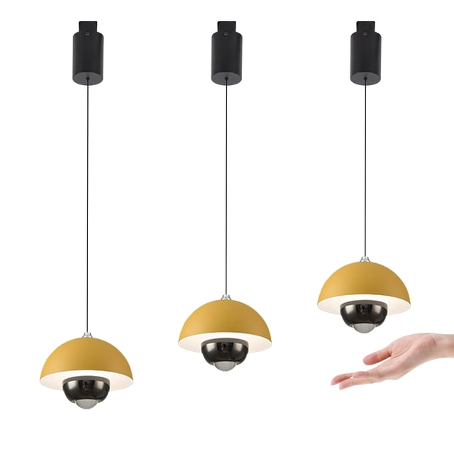 FSLiving Lumière de Rail Réglable en Hauteur, Lumière de Rail Rétractable de Type H avec Contrôle de Balayage à Main, 12W, Gradation Continue, Lampe d'Intérieur pour Îlot, Hauteur Libre, Jaune - Lot de 3
