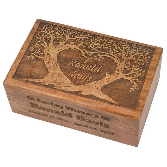 BigWoodWorks Personalized Handmade Wooden Box Funeral Cremation Urns for Human Ashes Burial Urns for Columbarium Tree of Life Flying Bird(Small)
