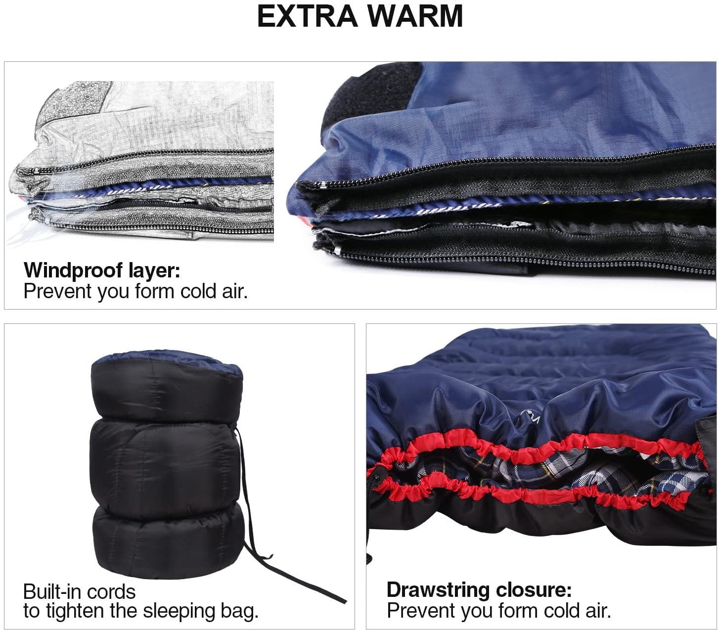REDCAMP Cotton Flannel Sleeping Bag for Camping Backpacking,4 Season Adults Cold Weather Envelope Sleeping Bags with 2/3/4lbs Filling