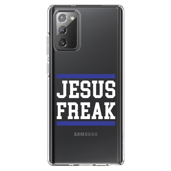 DistinctInk Clear Shockproof Hybrid Case for Galaxy Note 20 ULTRA (6.9" Screen) - TPU Bumper Acrylic Back Tempered Glass Screen Protector - Jesus Freak White Blue