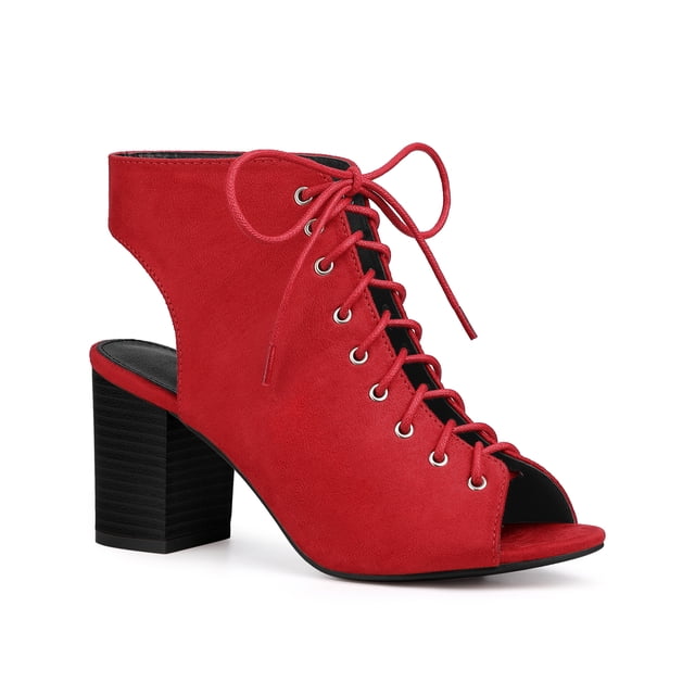 BLISSFUL STEP Bottines à Talon Bloc à Bout Ouvert à Bride Arrière pour Femmes Rouge 5,5