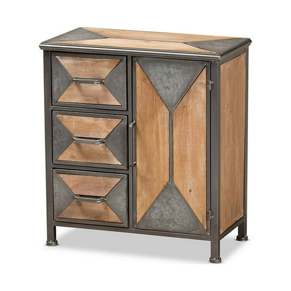 Baxton Studio Laurel Rustic Industrial Antique Grey Finished Metal and Whitewashed Oak Brown Finished Wood 3-Drawer Accent Storage Cabinet
