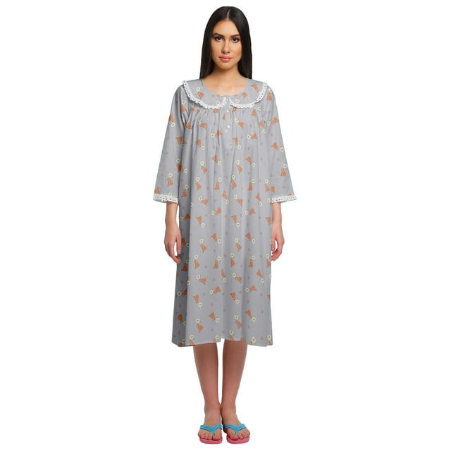 Moomaya Chemise de Nuit Imprimée pour Femmes Longueur Genou en Coton Robe de Nuit Courte