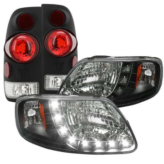 Spec-D Tuning Black Headlights W/ SMD Led Strip 3D Retro Black Tail Light for 1997-2003 Ford F150 Left   Right Pair