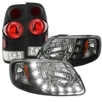 Spec-D Tuning Black Headlights W/ SMD Led Strip 3D Retro Black Tail Light for 1997-2003 Ford F150 Left Right Pair