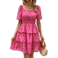 thumbnail image 1 of Vestido PRETTYGARDEN 2025 Floral de Verano con Escote Cuadrado Rojo Talle S, 1 of 8