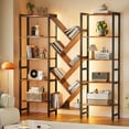 thumbnail image 5 of Triple 5-Tier Bookshelf with LED Lights for Living Room, 17 Open Shelves Large Bookcase with App Control RGB Light Strip, Modern Tree Design Storage Shelf with Metal Frame, Vintage, 5 of 9