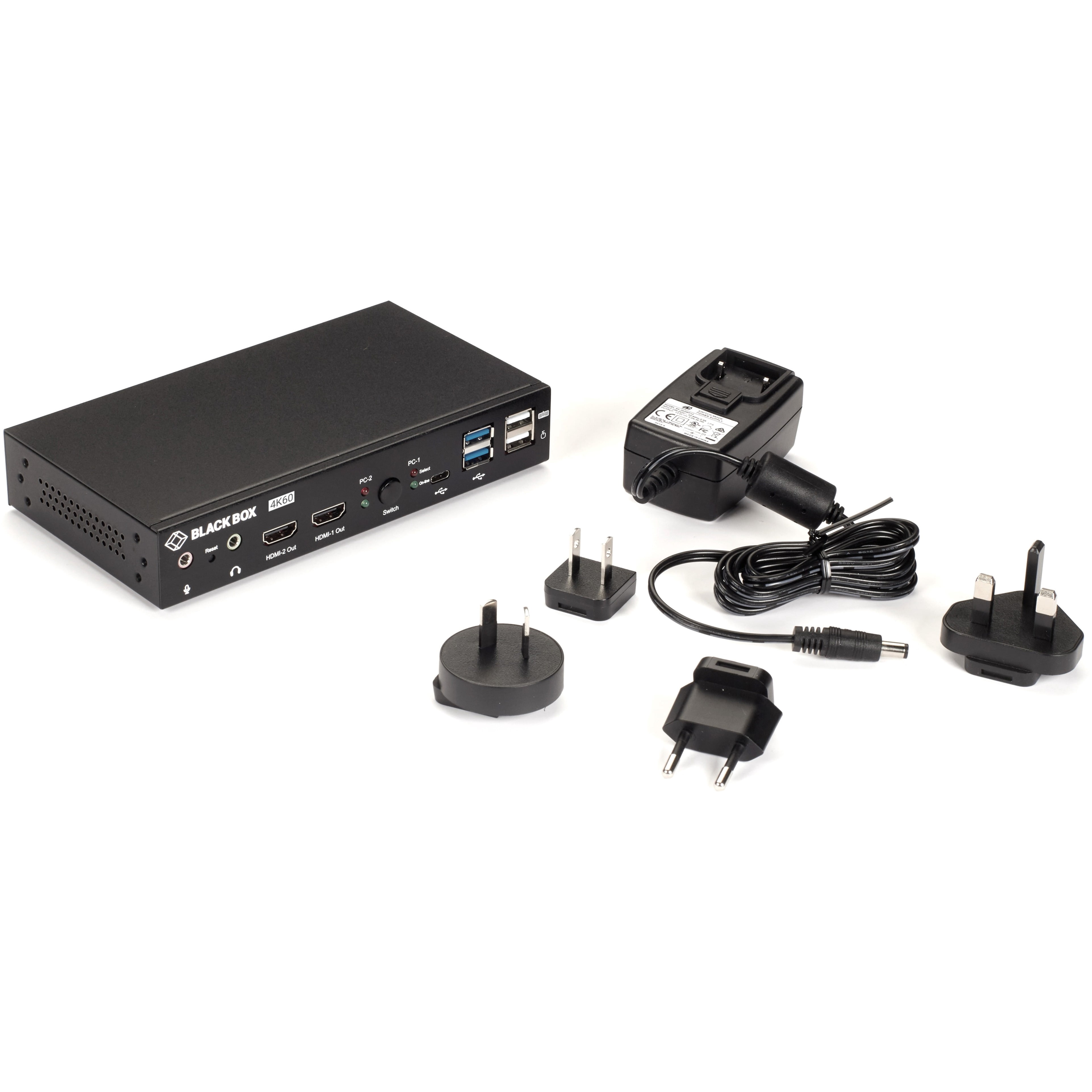 Black Box KVD200-2H KVM Switch Dual Monitor - UHD 4K 60, Dual-Head, HDMI, USB 3.2 Gen 1, USB Type C, Audio, 2-Port