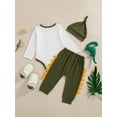 thumbnail image 3 of KIMI BEAR Infant Baby Boys Winter Clothes Set 12-18 Months Casual Outfits Long Sleeves Dinosaur Print Romper Top Color Block Pants Sets with Hat 3pcs Warm Clothing Green, 3 of 10