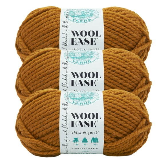 Lion Brand Yarn Wool-Ease Thick & Quick Butterscotch Super Bulky Acrylic, Wool Yarn 3 Pack