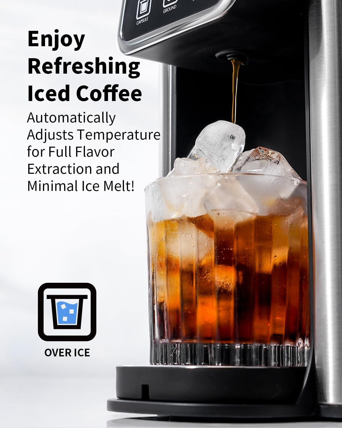 Hot  Iced Coffee Maker with Bold Setting, Single Serve Coffee Maker for K Cup and Grounds, 6-14 oz Brew Sizes, 50 oz Removable Water Tank, One Cup Coffee Machine, Black