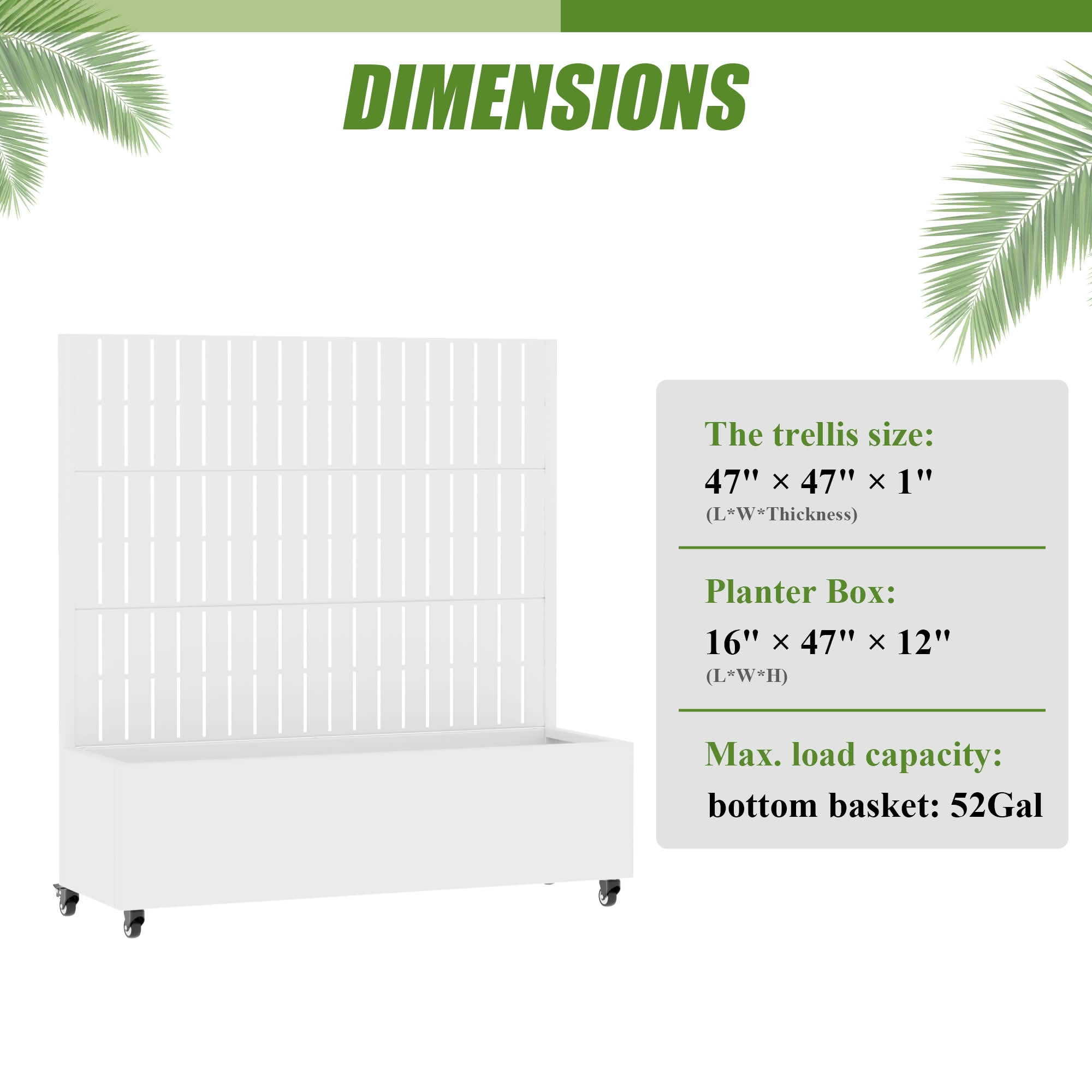 MAYEERTY 47X47" Metal Outdoor White Privacy Screen with Planter Box for Backyard & Garden, 3 Piece Set
