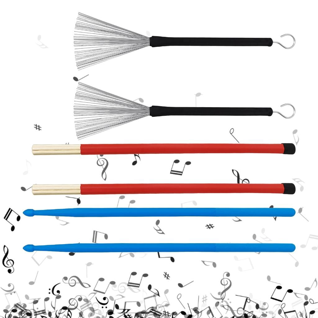 Yihuala 7pieces Drumsticks Set Include Drumsticks Steel Wire Brushes Stick and Bag Retractable