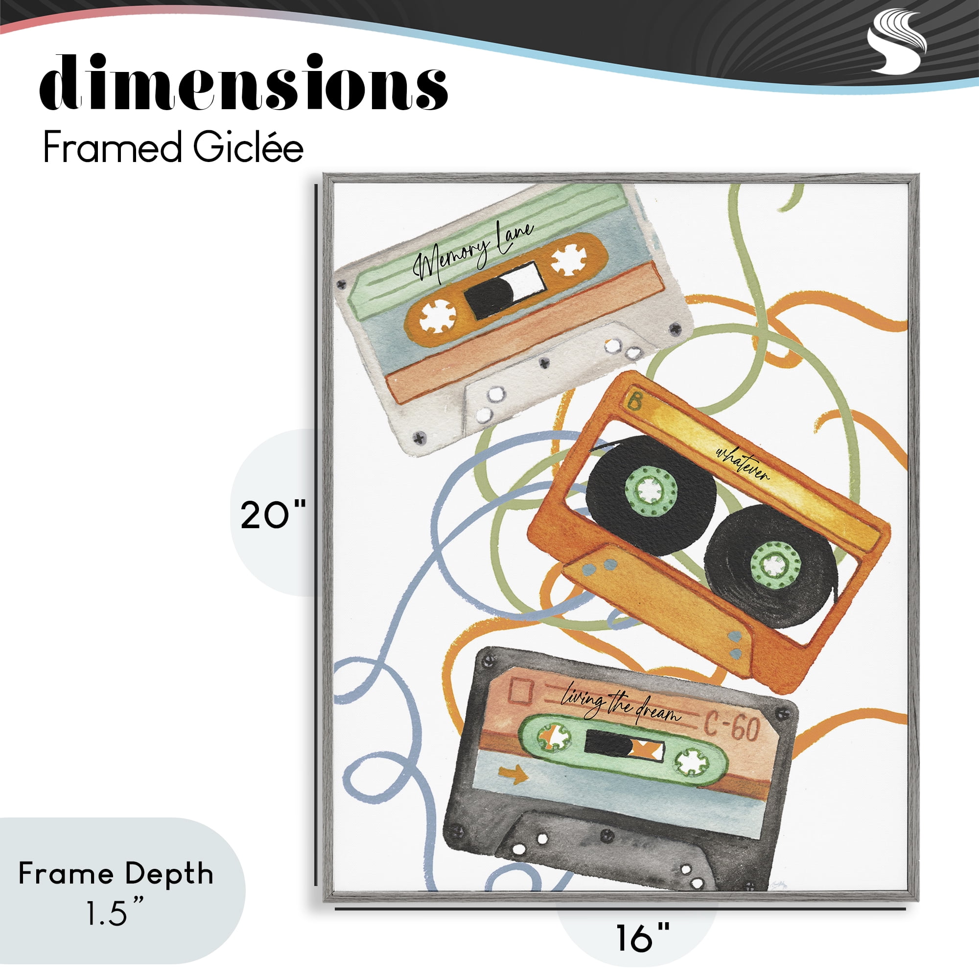 Stupell Industries Cassette Mix Tapes Trio Gray Framed Giclee Art, design by Elizabeth Medley