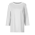 thumbnail image 5 of CLOISE Womens Tees Plus Size Fall Cute Striped Tees Scoop Neck 3/4 Sleeve Tops Oversized Basic Shirts Flowy Clothes White 3XL, 5 of 5