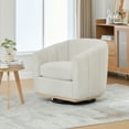 thumbnail image 3 of 32" Wide Modern Chenille Swivel Barrel Chair, Ivory - Tufted Pumpkin-Shape Club Armchair for Living Room, Bedroom, Office - 360° Rotation, High-Density Foam, Durable Metal Base, 3 of 11