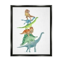 Stupell Industries Stacked Dinosaurs Balancing T-Rex Stegosaurus Illustration Graphic Art Jet Black Floating Framed Canvas Print Wall Art, Design by Dishique