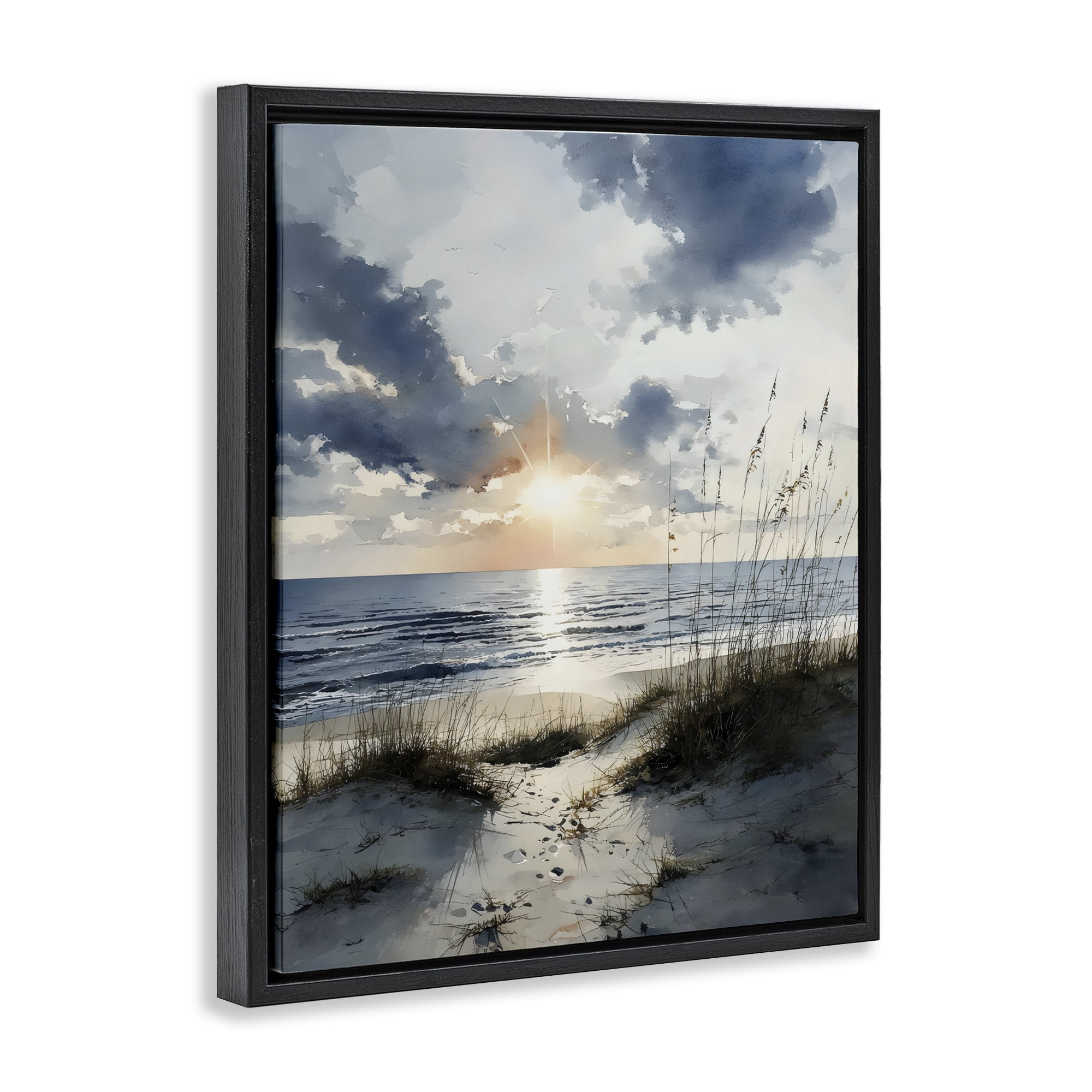 Stupell Industries Ocean Sunrise over Sandy Dunes Black Framed Floater Canvas Wall Art, design by Franklyn Gregory