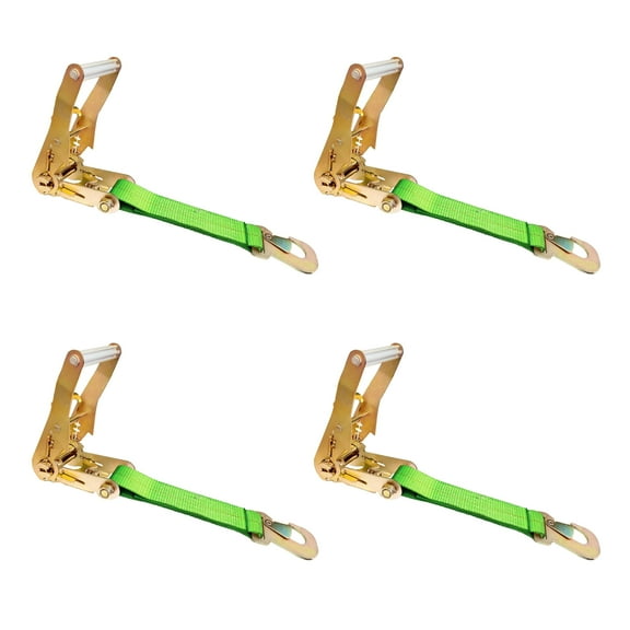 4 Pack USA Heavy Duty 2" Ratchet Tie Down Replacement Short Fixed End Strap w/Snap Hook, Green