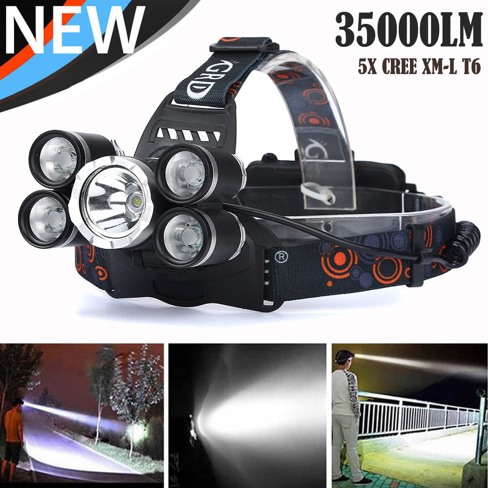 90000LM LM 5 Head XM-L T6 LED Rechargeable Headlamp Headlight Travel Head Torch