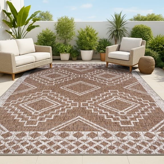 JONATHAN Y SANTA MONICA 8 x 10 Area Rug, Marokko Diamond Tribal Medallion - Brown/Beige, SMB127B-8