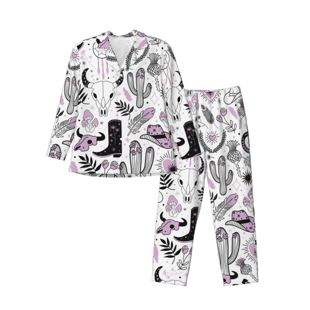 Fotbe Cowboy Pattern Long Sleeve Pajama Set for Men,Sleepwear Set,2-piece Loungewear Set,Soft PJs Comfy Nightwear with Pockets-Medium
