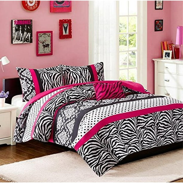 Comforter Bed Set Teen Kids Girls Pink Black White Animal Print Polka Dots Bedding Set Twin Twin Xl Walmart Com Walmart Com