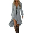 thumbnail image 2 of Kojanyu Women's Gothic V-Neck Long Sleeve Midi Dress – Asymmetrical Lace Hem, Loose A-Line, 2 of 8
