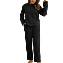Previn Women's Cute Fuzzy Pajama Set Fleece Fuzzy Pj Soft Long Sleeve Stretchy Comfy Casual Pant Warm 2 Piece Warm Winter Plush Sleepwear Black X-Large