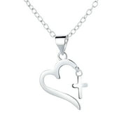 Amy and Annette 18K White Gold Plated Cross and Heart Pendant Necklace