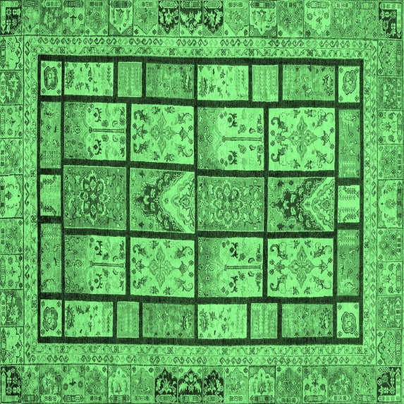 Ahgly Company Indoor Square Abstract Emerald Green Modern Area Rugs, 3' Square