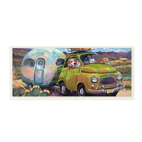 Stupell Industries Dogs Driving Camper Western Desert Adventure Animals & Insects Painting Unframed Art Print Wall Art, 7 x 17