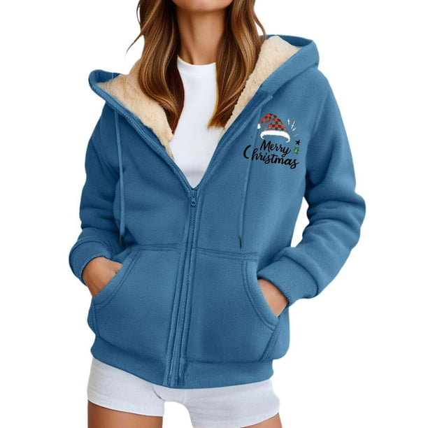 WILLBEST Sudadera Larga para Mujer, Estilo Casual de Invierno, con Cremallera, Forrada, con Estampado Festivo Chaqueta Suave, Cómoda y Cálida, Ideal para Deportes Al Aire Libre y Uso Diario XX-Grande