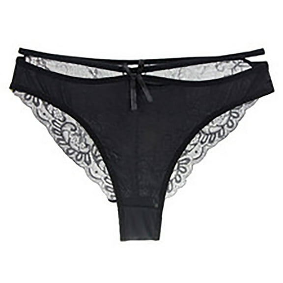 Viluyesy Women's Cheeky Briefs, Thin Breathable Sexy Lace Bow Stretch Thong Hipster Panties Black 2XL