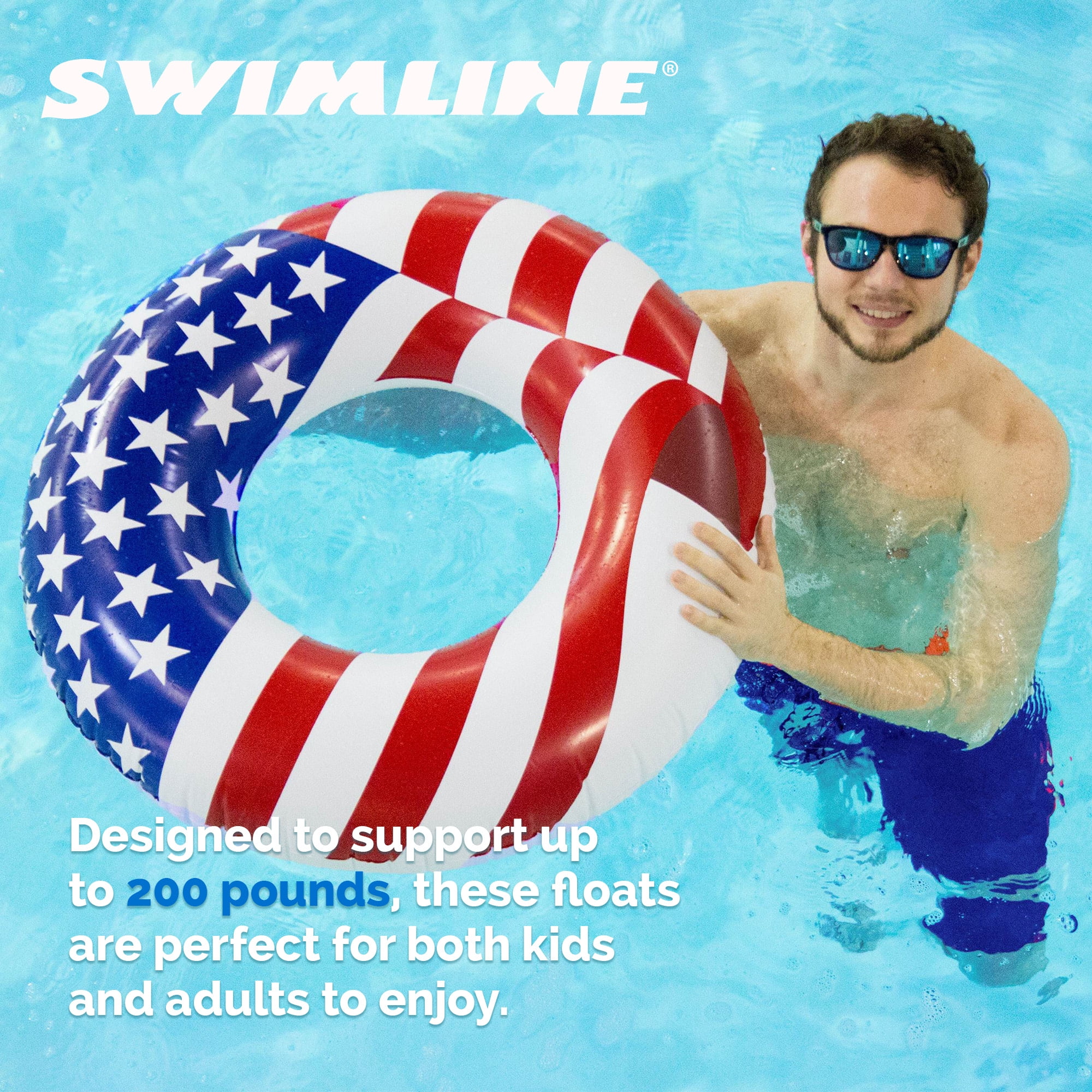 Swimline 36" Inflatable Patriotic American Flag Pool Tube Float, (5 Pack)