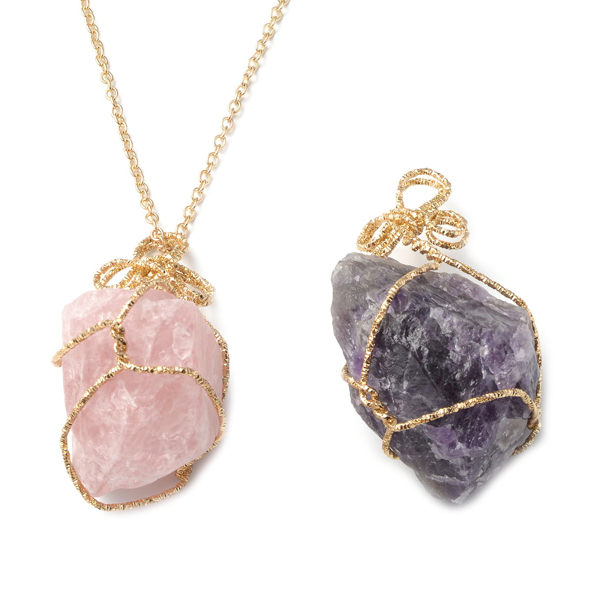Amethyst and rose quartz long pendant