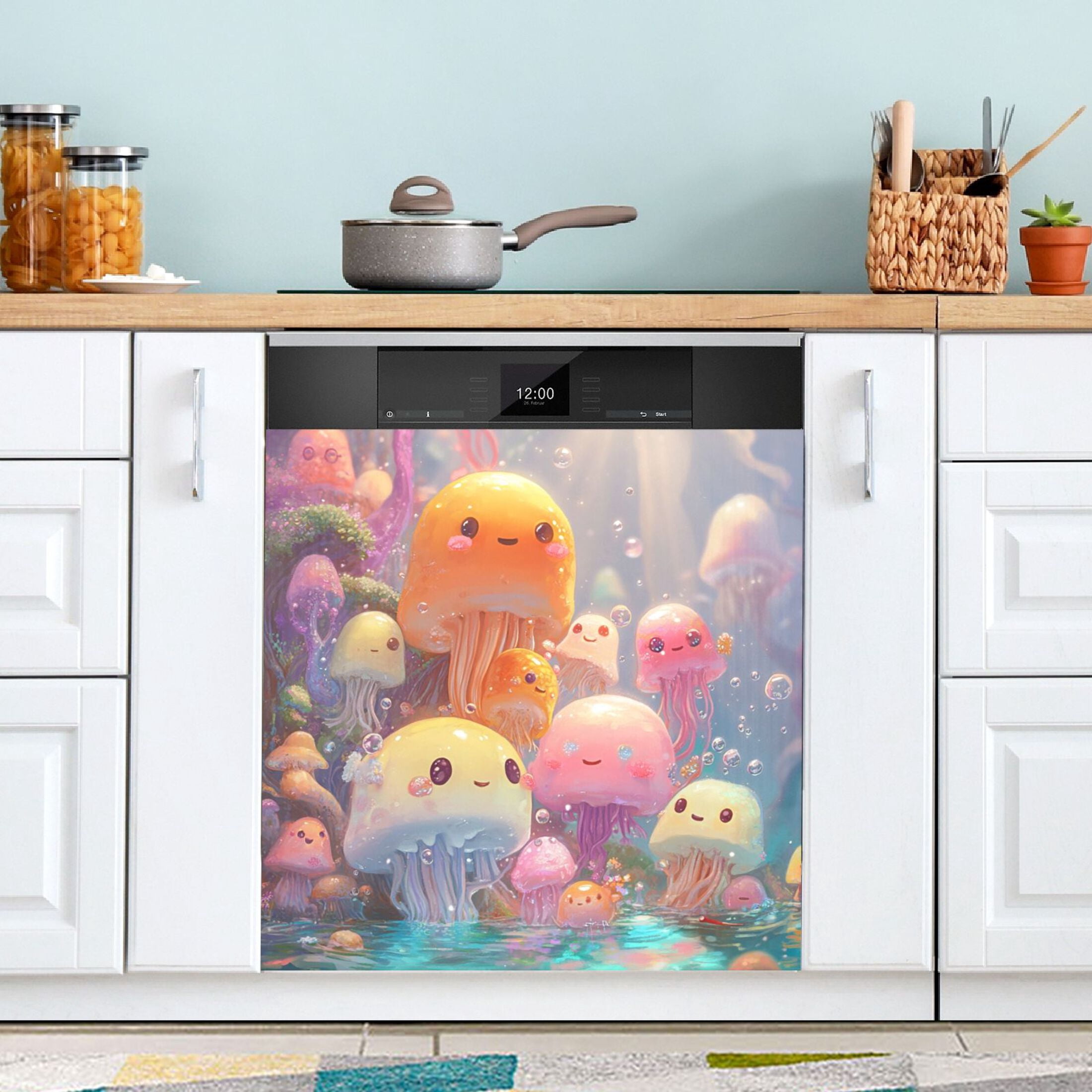 Dishwasher Magnetic Sticker 23x26 Inch Refrigerator Magnetic Sticker Washing Machine Magnetic Sticker Kitchen Panel Magnetic Sticker Home Decor Lovely Cartoon Jellyfish