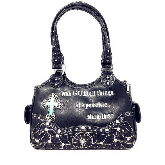 Texas West Bible Verse Rhinestone Cross Agate Stone Cross Cowgirl Women Handbag in 4 colors