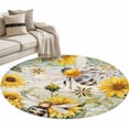 thumbnail image 2 of 4Ft Round Rug, Sunflower Bee Non-Skid Rubber Backing Large Area Rugs - Living Room Bedroom Home Office, Vintage Summer Botanical Farmhouse Indoor Floor Mat Carpets Washable Rug, 2 of 9
