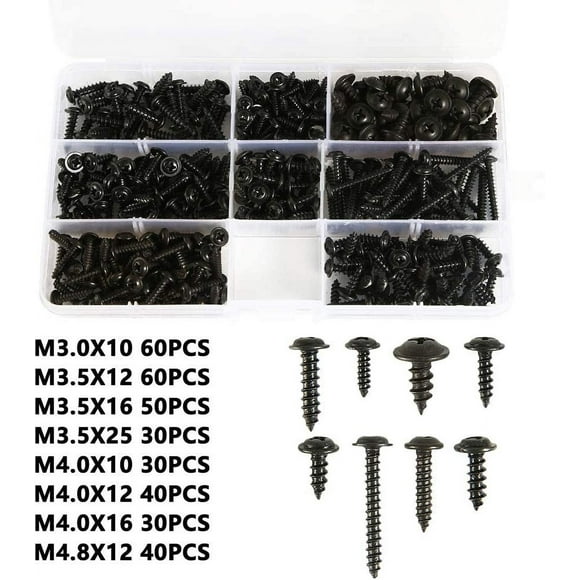Self-Drilling Black Sheet Metal Screw, Stainless Carbon Steel Self-Tapping Screw Flat Head Screws Cross-Head Wood Fastener Kit Size