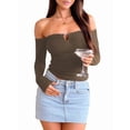 thumbnail image 2 of Tops de Larga con Hombros Descubiertos para Mujer, Ideales para Salir, Clubs de Moda de Otoño Y2K, Conciertos de Marrón S, 2 of 8
