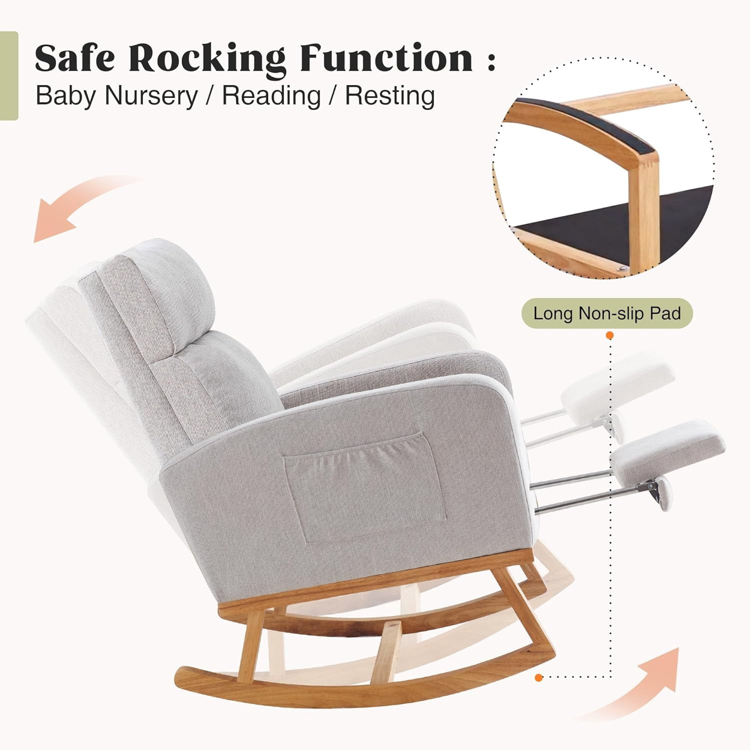 HCHAIRH Rocking Chair  with Foot Rest, Nursing Rocking Chairs for Mom Breastfeeding, Rocker Glider Chair with High Backrest for Living Room, Bedroom, Light Grey