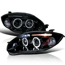 Spec-D Tuning LED Glossy Black Smoke Dual Halo Projector Headlights Compatible with 2006-2012 Mitsubishi Eclipse, Left   Right Pair Headlamps Assembly