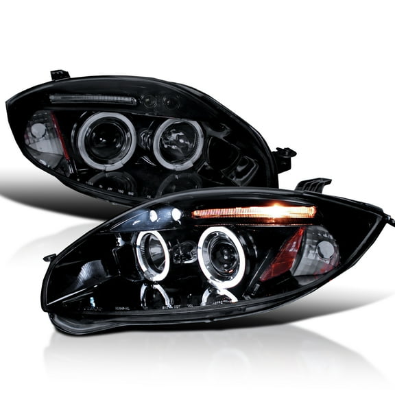 Spec-D Tuning LED Glossy Black Smoke Dual Halo Projector Headlights Compatible with 2006-2012 Mitsubishi Eclipse, Left   Right Pair Headlamps Assembly