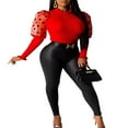 thumbnail image 4 of PENGXIANG Femmes Col Roulé Mesh Polka Manches Longues Transparentes Pull Top Pull Chemisier, 4 of 5