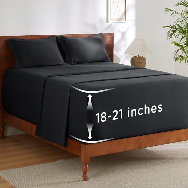 Juego de sábanas Bedsure Queen Deep Pocket de 21 pulgadas, color negro, suave y refrescante