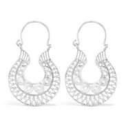 Chic Balinese Statement Sterling Silver Tribal Mandala Hollow-Out Earrings